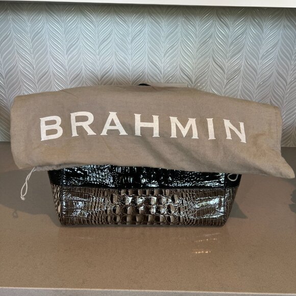 BRAHMIN Medium Asher Croco Black Gray Embossed Melbourne Leather Tote Shoulder - Picture 6 of 8